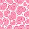 Y2k seamless pattern with hearts. Retro abstract groovy background. Pink funky vector wallpaper for Valentine day. Girly