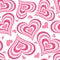 Y2k seamless pattern with hearts. Retro abstract groovy background. Pink funky vector wallpaper for Valentine day. Girly