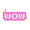 Y2k sticker. The word WOW. Retro pixel font. Sticker with pink outline and bling elements. Nostalgia for the 2000s. Simple text