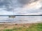 Yacht on an anchor at harbor, boats series