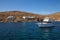 Yacht anchored off the coast of Kythnos island, Kolona beach, Cyclades-Greece.