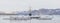 Yacht in the Arctic fjord - panorama