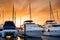 Yacht and boats docking at the marina in the evening