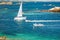 yacht and boats near coast of Ile-de-Brehat island