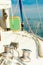 Yacht capstan on sailing boat during cruise