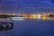 Yacht and city lights water reflection