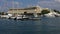 Yacht comes up from the dock. Time Lapse