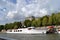 Yacht Excellence, of Yacht de Paris, red carpet at yacht jetty, along Siene River, Paris