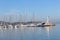 Yacht harbour and boats and their reflections view from Izmir, Turkey