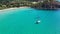 Yacht on lagoon at sunny day. Sailing boat. Yacht in the sea, aerial photography drone. Amazing yacht or sailing boat with a