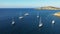 Yacht on lagoon at sunny day. Sailing boat. Yacht in the sea, aerial photography drone. Amazing yacht or sailing boat with a