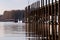 Yacht marina with contrasting poles reflection on Columbia River