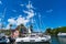 Yacht moored in harbor port sailing in miami sea coastline