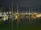 Yacht moored at Manly Harbour pre dawn in Queensland