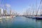 Yacht parking in harbor, harbor yacht club in Marina in Tel Aviv, Israel. Beautiful Yachts in blue sky background