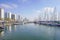 Yacht parking in harbor, harbor yacht club in Marina in Tel Aviv, Israel. Beautiful Yachts in blue sky background