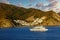 Yacht Past Catalina Homes in Early Morning Light