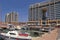 Yacht, promenade and Ritz-Carlton hotel in Herzliya Marina, Isra