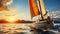 Yacht Sail against the Beautiful Sunset. Sailboat Adventure on the Horizon. Generative AI