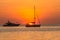 Yacht sailing against sunset. Holiday lifestyle landscape