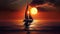 Yacht sailing against sunset. Holiday lifestyle landscape with skyline sailboat and two seagull. Yachting tourism -