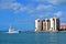 Yacht sailing along Sand Key coast in Florida