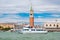 Yacht sailing on the Grand Canal in front of St Mark& x27;s Square in Venice