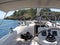 Yacht sailing near a coastline of a Island. Adriatic sea of Mediterranean area. Croatian riviera. Dalmatian region. Yacht-charter.