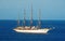 Yacht or sailing tail cruise ship in sea or ocean in Cozumel