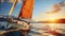 Yacht Sailing under a Stunning Sunset. Sailboat. Travel Concept. Generative AI