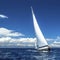 Yacht sails with beautiful cloudless sky. Sailing.