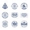 Yacht or ship, boat icons for nautical travel