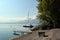 Yacht in small bay on the shores of Lake Geneva