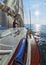 Yacht sport on the Black sea. A yacht is sailing toward beautiful sea sunset. Vertical scenic summer seascape