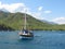 Yacht stands in a secluded bay in the Turkish Mediterranean