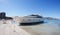 Yacht wrecked on Son Matias beach in Palmanova Mallorca general view