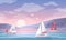 Yachting Bay Cartoon Composition