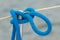 Yachting, blue rope on sailboat, details of yacht, sea background