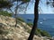 Yachts anchored in front of bay