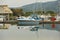 Yachts anchored at the marina.Sailboat harbor, many moored sail yachts in the sea port, modern water transport,summertime vacation