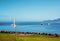 Yachts Anchored Off Shore Of Helicopter Pad