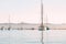 Yachts in the bay at anchor. Beautiful foggy morning, Morro Bay harbor, California