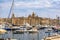 Yachts and boats anchored at Grand Harbour Marina of Birgu in Malta