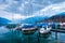 Yachts and boats on Lake Thun in the Bernese Oberland, Switzer