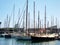 Yachts and catamarans located in the port of Barcelona, Spain.