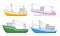 Yachts And Commercial Fishery Ships Vector Illustrated Set