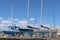 Yachts docked at St Kilda Marina against a blue sky