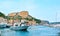 The yachts in harbor in front of the Citadel of Bonifacio, Corsica, France