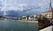 Yachts and modern boats embarked at the Splitska Riva promenade in Split on early spring day,
