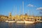 The yachts moored in the harbor in front of Malta Maritime Museum. Malta.